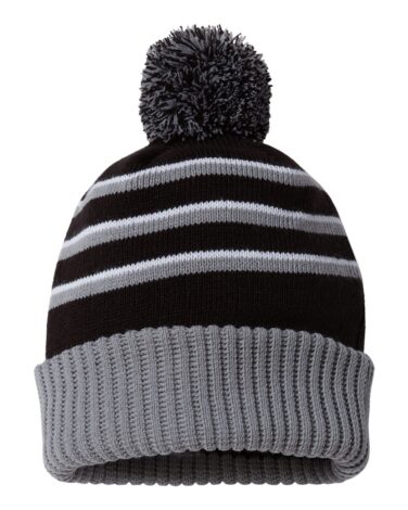 Richardson - Stripe Pom Cuffed Beanie