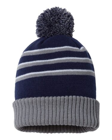 Richardson - Stripe Pom Cuffed Beanie