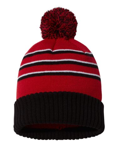 Richardson - Stripe Pom Cuffed Beanie