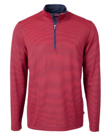 Cutter & Buck Virtue Eco Pique Micro Stripe Recycled Mens Quarter Zip